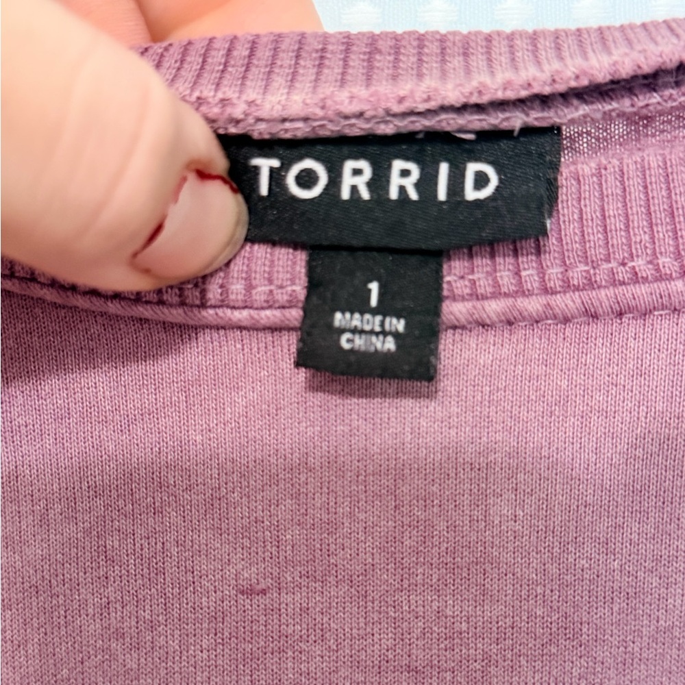 Torrid Mineral Wash Varsity Sweatshirt 1X Pink & White Crew Neck Long Sleeve - Picture 6 of 6